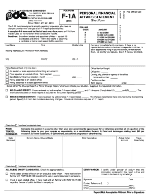 Washington State F-1A Personal Financial Affairs Statement
