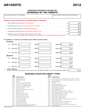 Arkansas Individual Income Tax Schedule of Credits