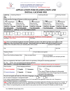 California Barbering and Cosmetology Exam Application