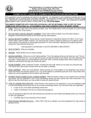 Texas Cosmetology License by Examination Application