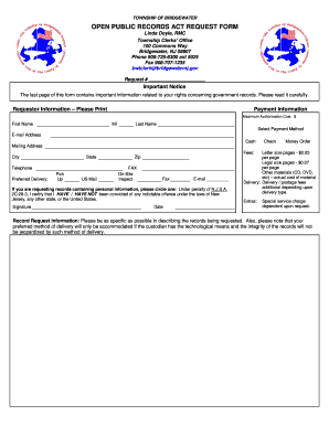 New Jersey Open Public Records Act Request Form
