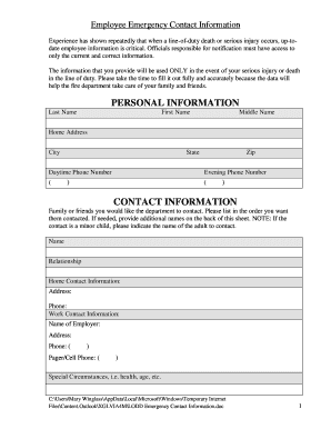 Employee Emergency Contact Information Form