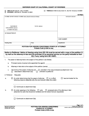 Petition for Orders Concerning Power of Attorney