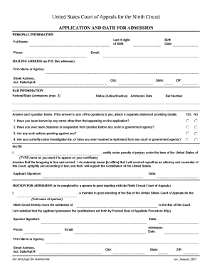 US Court of Appeals Ninth Circuit Admission Application