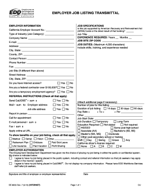 California Employer Job Listing Transmittal