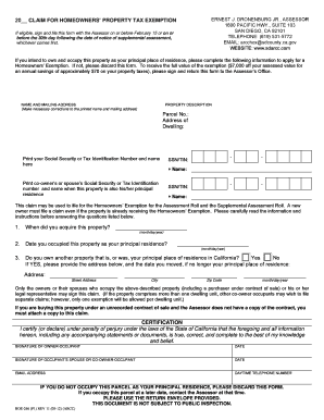 California Homeowners Property Tax Exemption Form