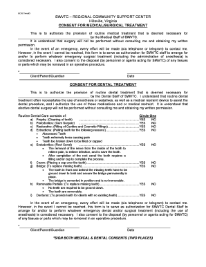 Consent for Medical and Dental Treatment