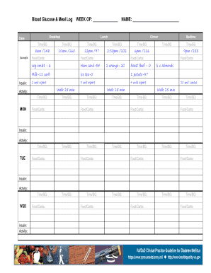 Blood Glucose and Meal Log