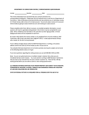 Montana Inmate Visitation Application