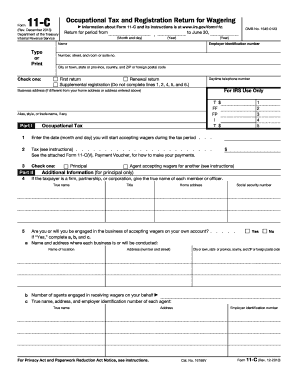 IRS Form 11-C Occupational Tax and Registration Return for Wagering