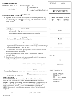 Virginia Subpoena Duces Tecum