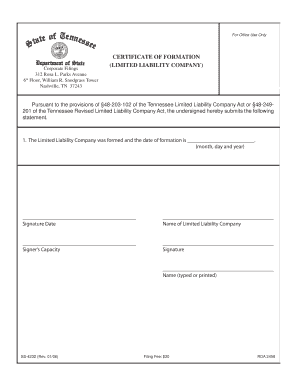 Tennessee Certificate of Formation
