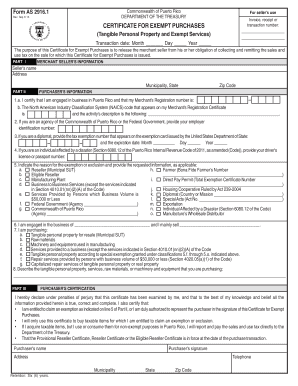 Certificate for Exempt Purchases
