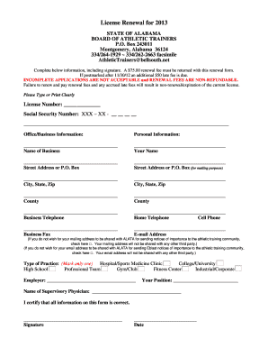 Alabama Athletic Trainer License Renewal Form