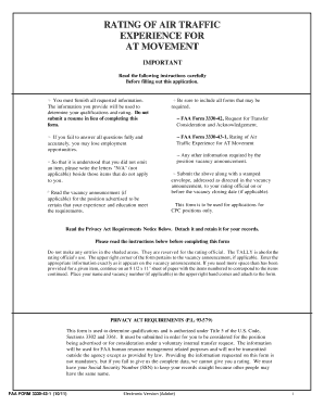 FAA Form 3330-43-1 Rating of Air Traffic Experience