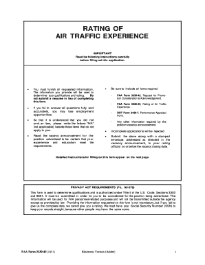 FAA Form 3330-43 Rating of Air Traffic Experience