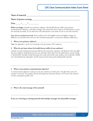 CDC Clear Communication Index Score Sheet