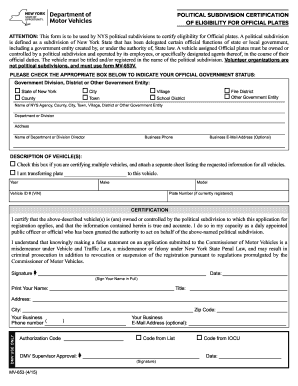 New York Official Plates Eligibility Certification