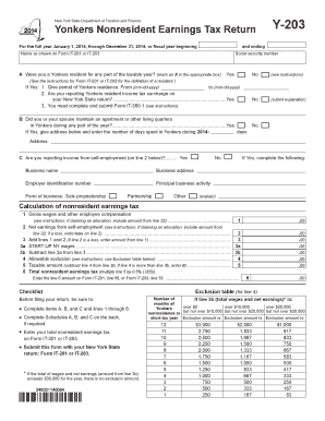 Yonkers Nonresident Earnings Tax Return Y-203