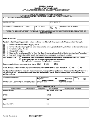 Alaska Special Disability Parking Permit Application