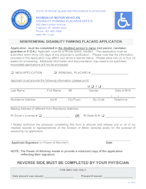 Rhode Island Disability Parking Placard Application