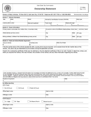Utah Vehicle Ownership Statement