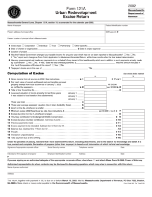 Massachusetts Form 121A Excise Return