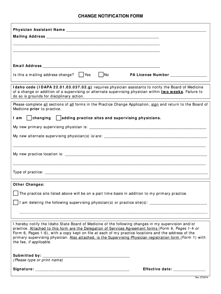 Fillable Online CHANGE NOTIFICATION FORM Fax Email Print pdfFiller