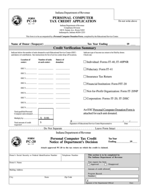 Indiana PC-10 Tax Credit Application