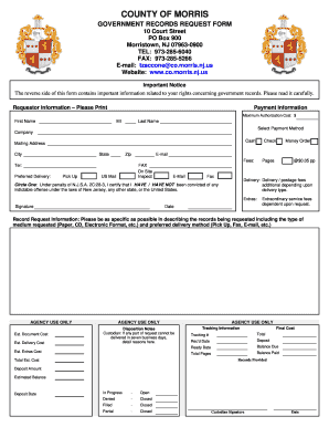 County of Morris Government Records Request Form