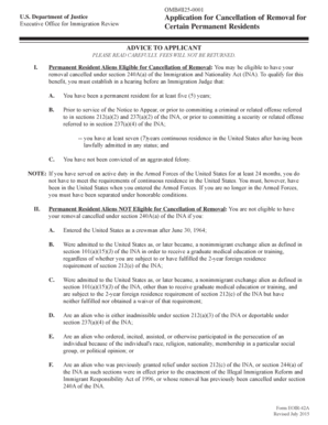 USDOJ Application for Cancellation of Removal for Permanent Residents