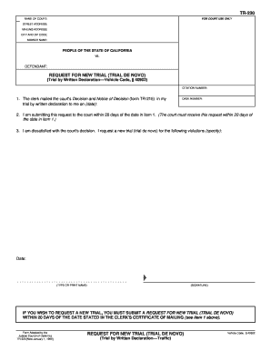 California Request for New Trial Form TR-220