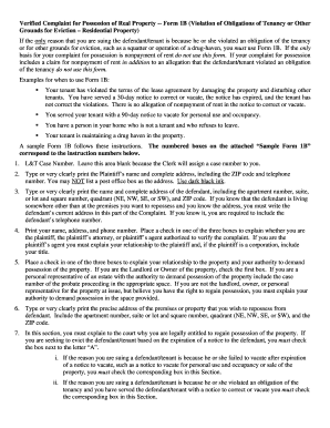 Verified Complaint for Possession of Real Property Form 1B
