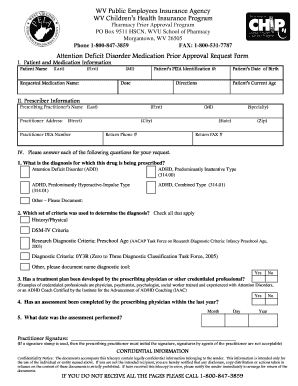 Attention Deficit Disorder Medication Prior Approval Request Form