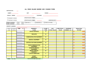 Inland Marine Insurance Add Change Form
