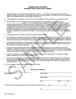 Non-Exclusive Artist Talent Agency Contract
