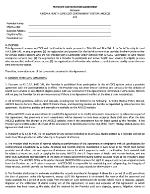 Arizona Health Care Provider Participation Agreement