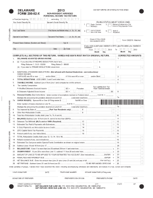 Delaware Non-Resident Amended Personal Income Tax Return