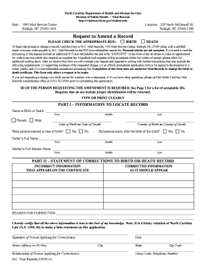 North Carolina Birth or Death Record Amendment Request