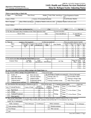 Form I-643 Health and Human Services Statistical