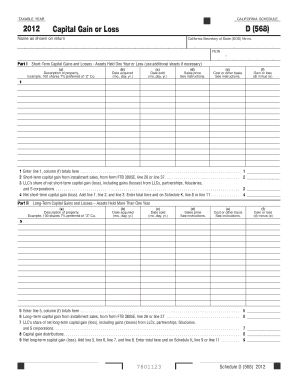 California Schedule D 568 Capital Gain or Loss