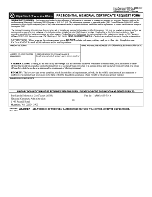 Presidential Memorial Certificate Request Form