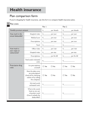 Health Insurance Plan Comparison Form