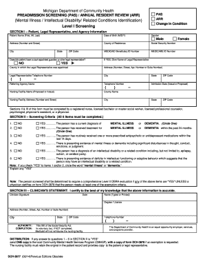 Michigan Preadmission Screening Form