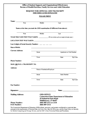 Request for Official GED Transcript
