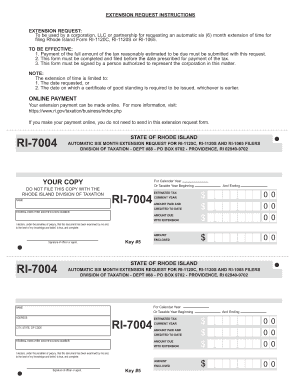 Rhode Island Tax Extension Request Form