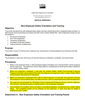 USDA New Employee Safety Orientation and Training Form