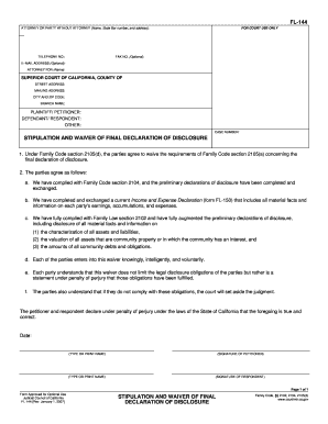 Stipulation and Waiver of Final Declaration of Disclosure