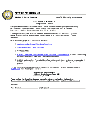 Indiana Salvage Motor Vehicle Title Application