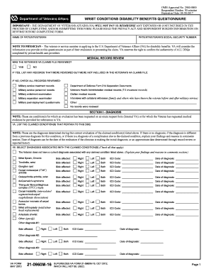 Wrist Conditions Disability Benefits Questionnaire